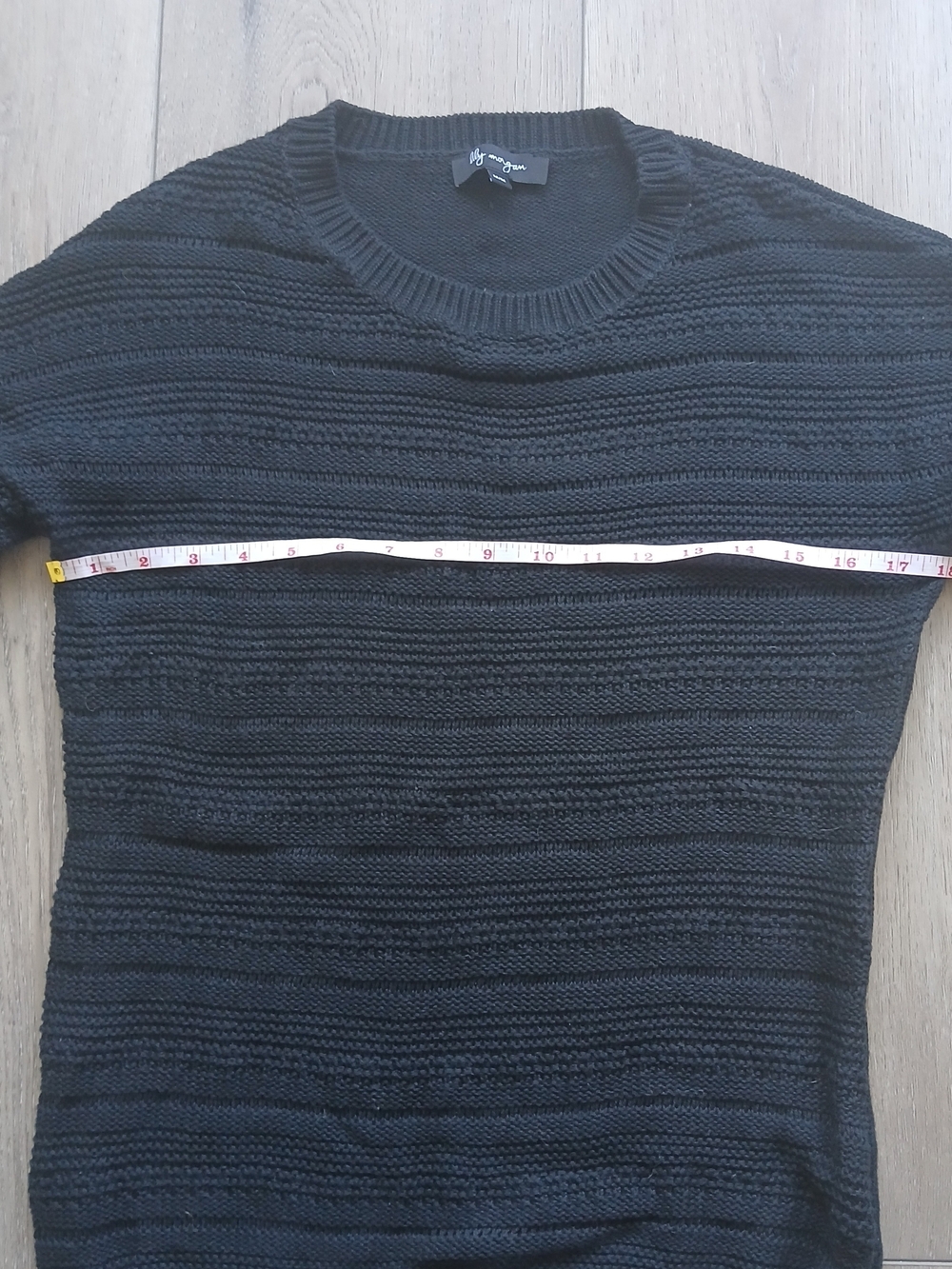 Lily Morgan Black Textured Knit Sweater Women Size M 3/4 Sleeve Crew Neck Casual - Picture 3 of 8